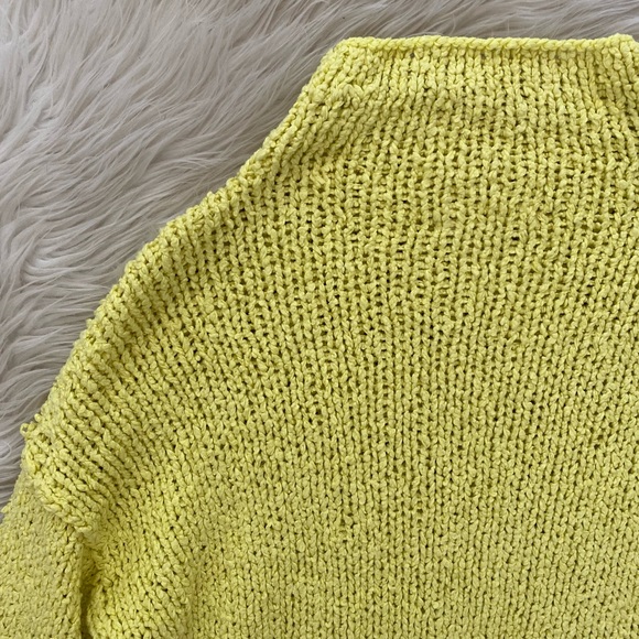 Anthropologie Yellow Chartreuse Chunky Knit Cotton Cropped Mock Neck Sweater - Picture 9 of 11